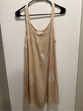 Embroidered Boho Mini Dress Beige Festival dress (Sacred Thread vibes)